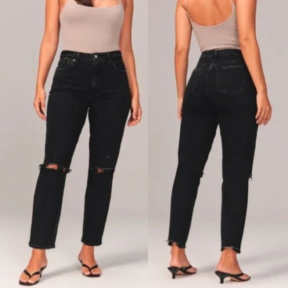 Abercrombie & Fitch Denim - $18 Abercrombie & Fitch The Mom High Rise Jeans Black Distressed Denim Stretch